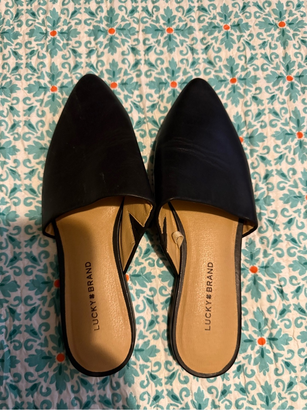 Lucky Brand Black Pointed Mule Flats